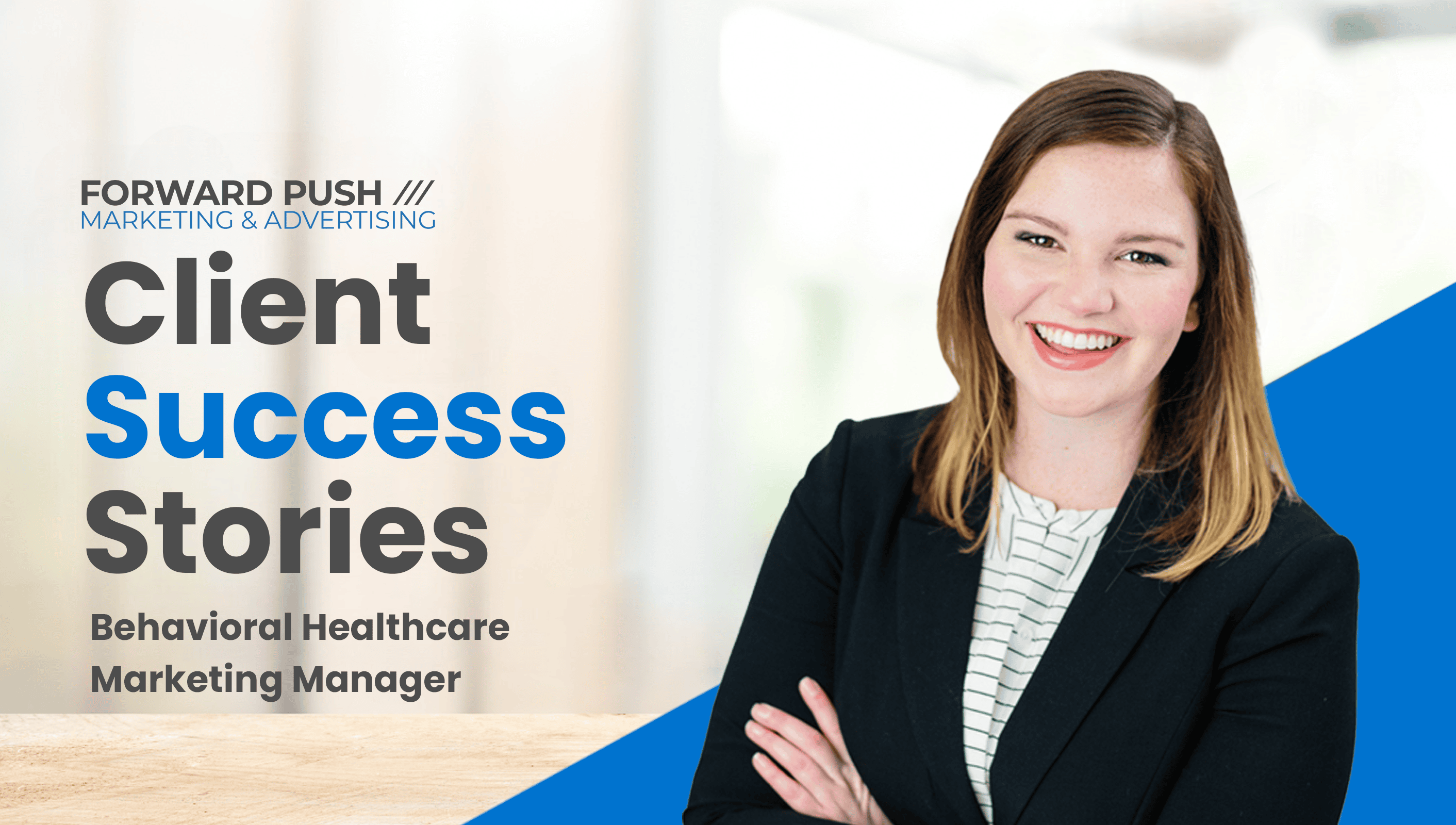 Professional smiling woman in business attire for marketing campaign.